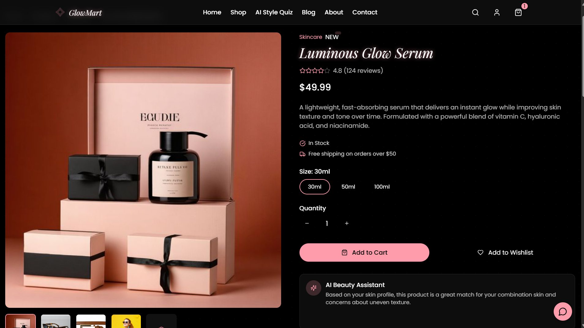 Product pages with an AI Beauty Assistant that matches to your skin.