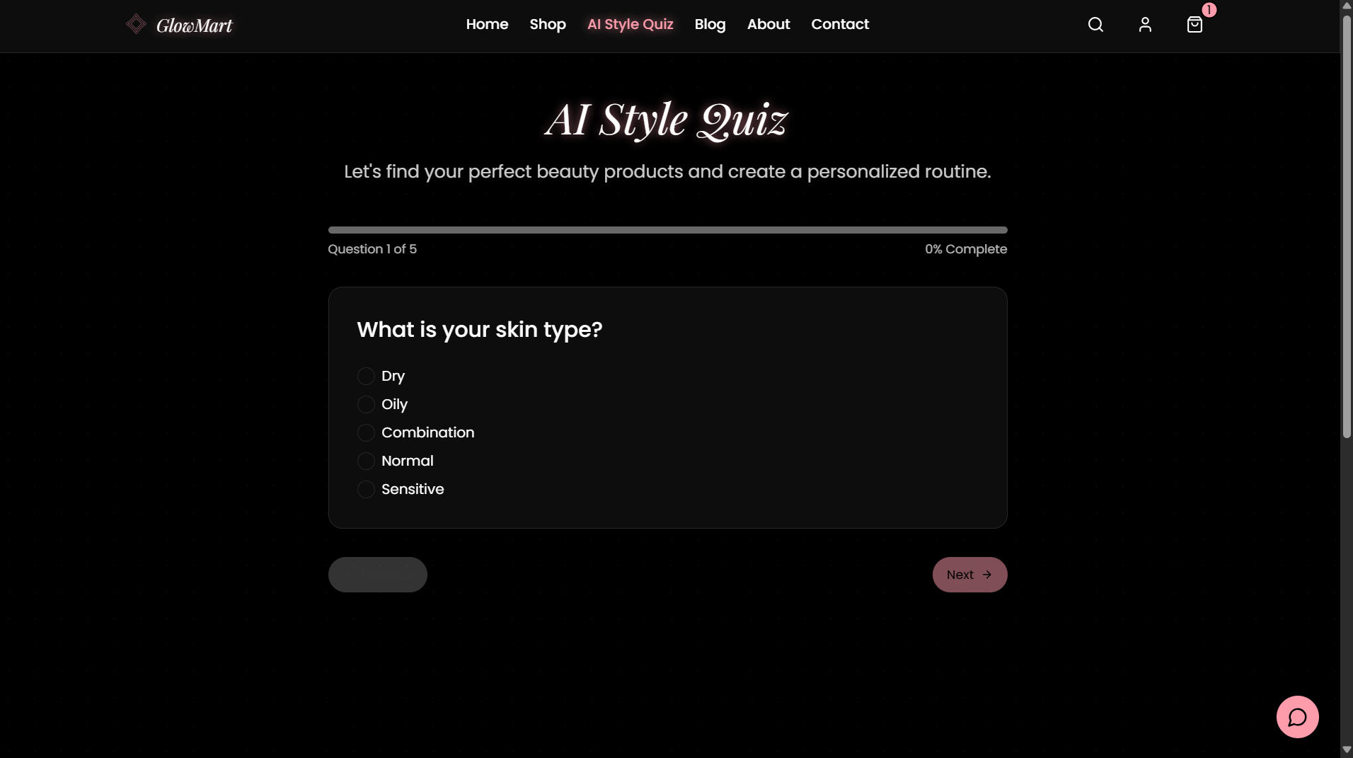 A five-step AI Style Quiz that builds a personalized routine.